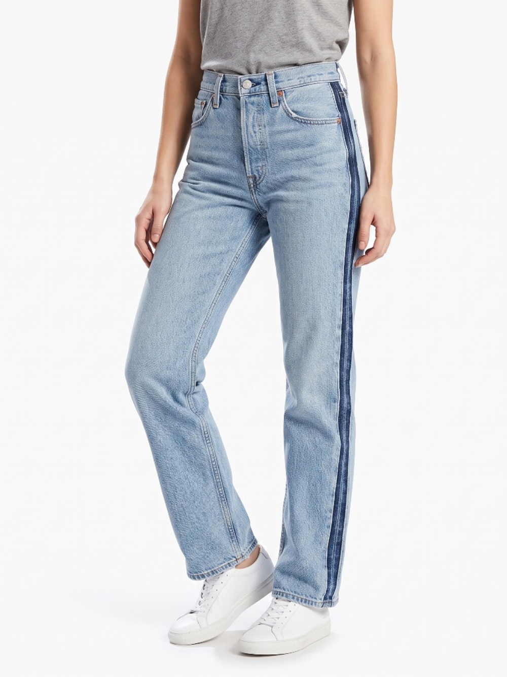 Levi's Ribcage Straight Ankle Jeans Women 26x27 Light Wash Side Stripe NWT 005LG